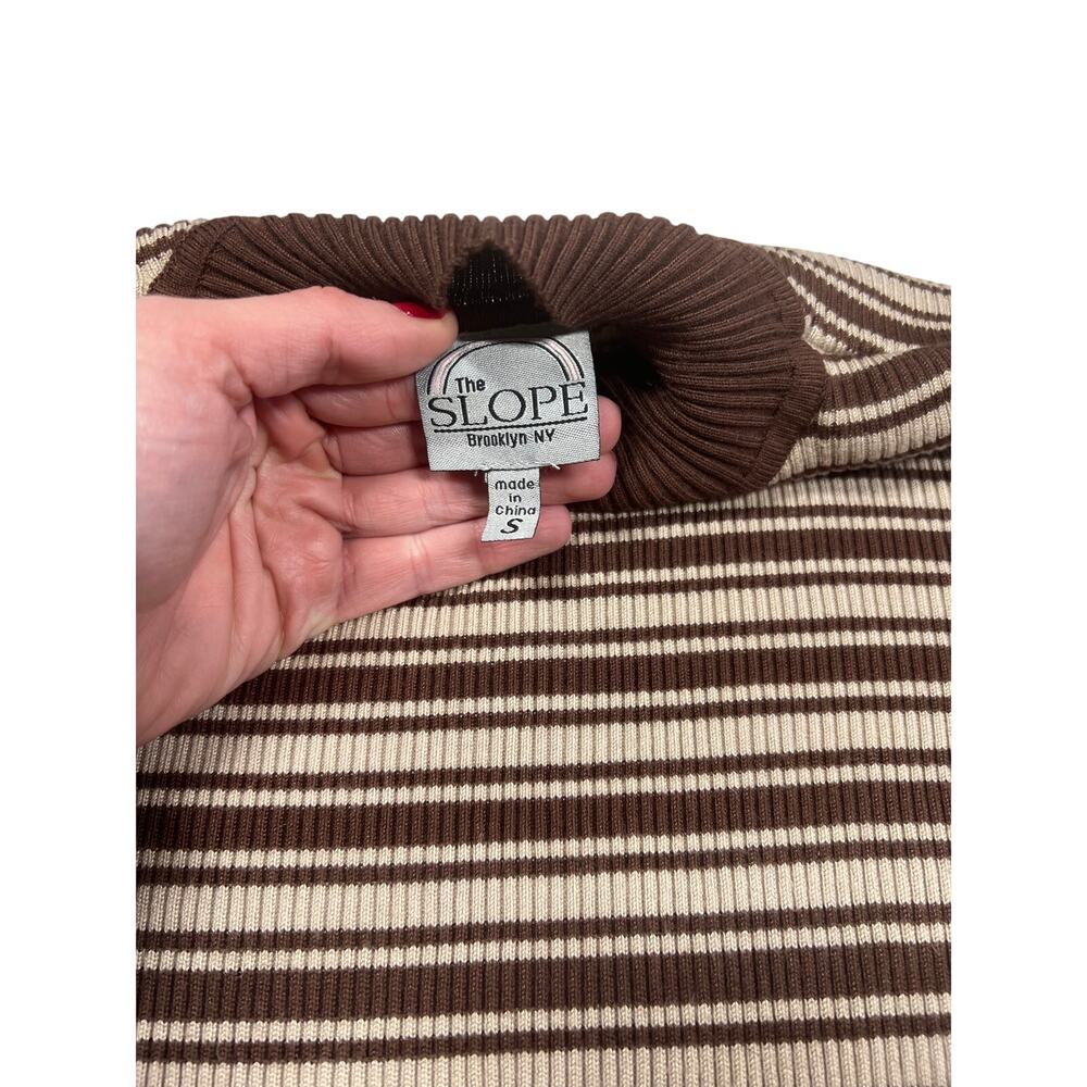 The Slope Ribbed Mock Neck Sweater Brown & Tan Striped | Size Small | EUC - Picture 4 of 8